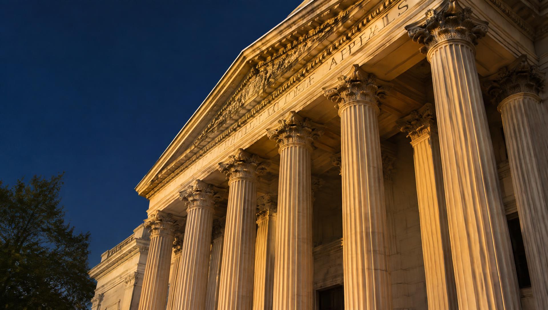 Courthouse columns at golden hour